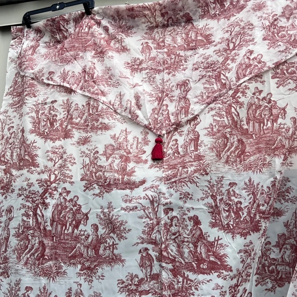 Set Of 2 Sheer Vintage Waverly Red Toile Drapery‎ & Valence Country Life Weekend